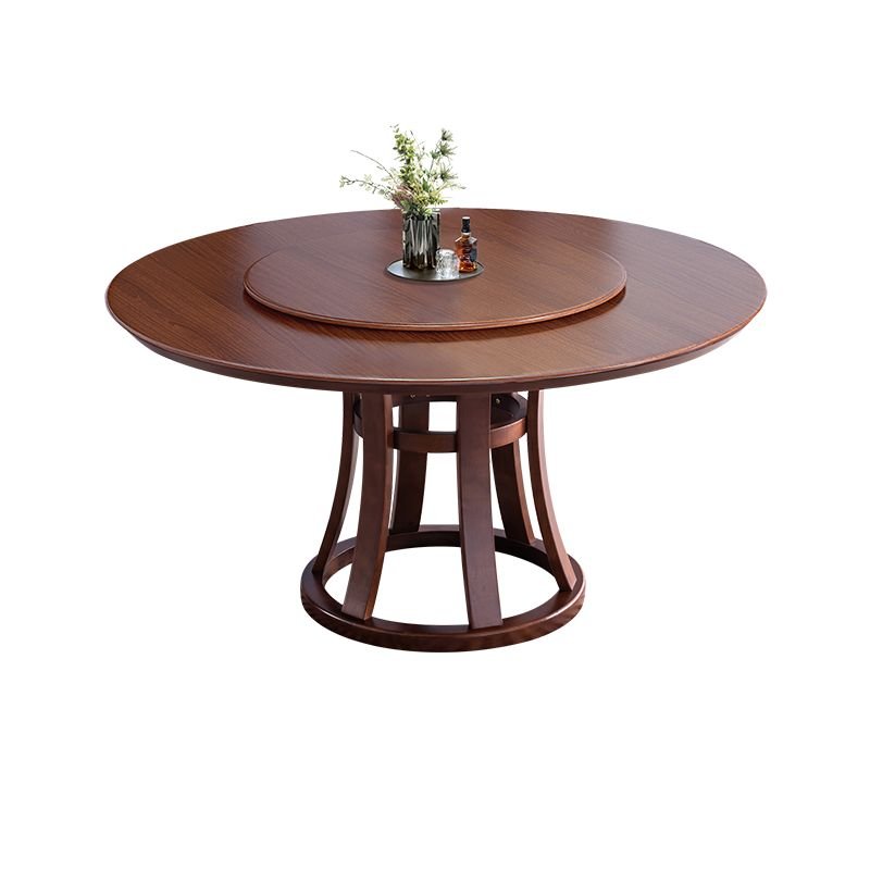 Art Deco Orbicular Rotatable Dining Table Set with Stump Base and a Rubberwood Top in Sepia, Table, 1 Piece, 59.1"L x 59.1"W x 29.5"H