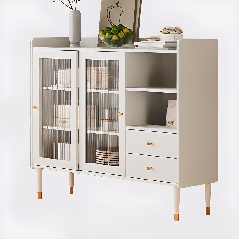 1 Shelf & 2 Drawers Narrow Plastic/Acrylic Sideboard with Sliding Doors, Compartment & Cupboard, Warm White, 39.4"L x 15.7"W x 39.4"H