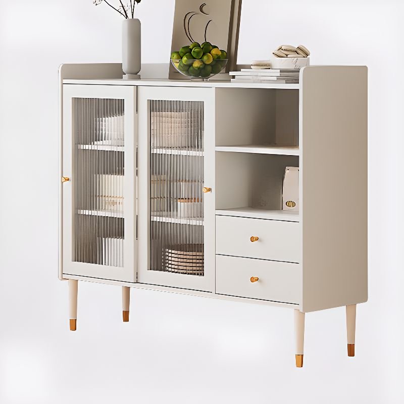 1 Shelf & 2 Drawers Narrow Plastic/Acrylic Sideboard with Sliding Doors, Compartment & Locker, Warm White, 47.2"L x 15.7"W x 39.4"H