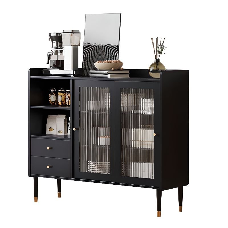 2 Drawers & 1 Shelf Narrow Ink Plastic/Acrylic Sideboard with Sliding Doors & Compartment, 47.2"L x 15.7"W x 39.4"H