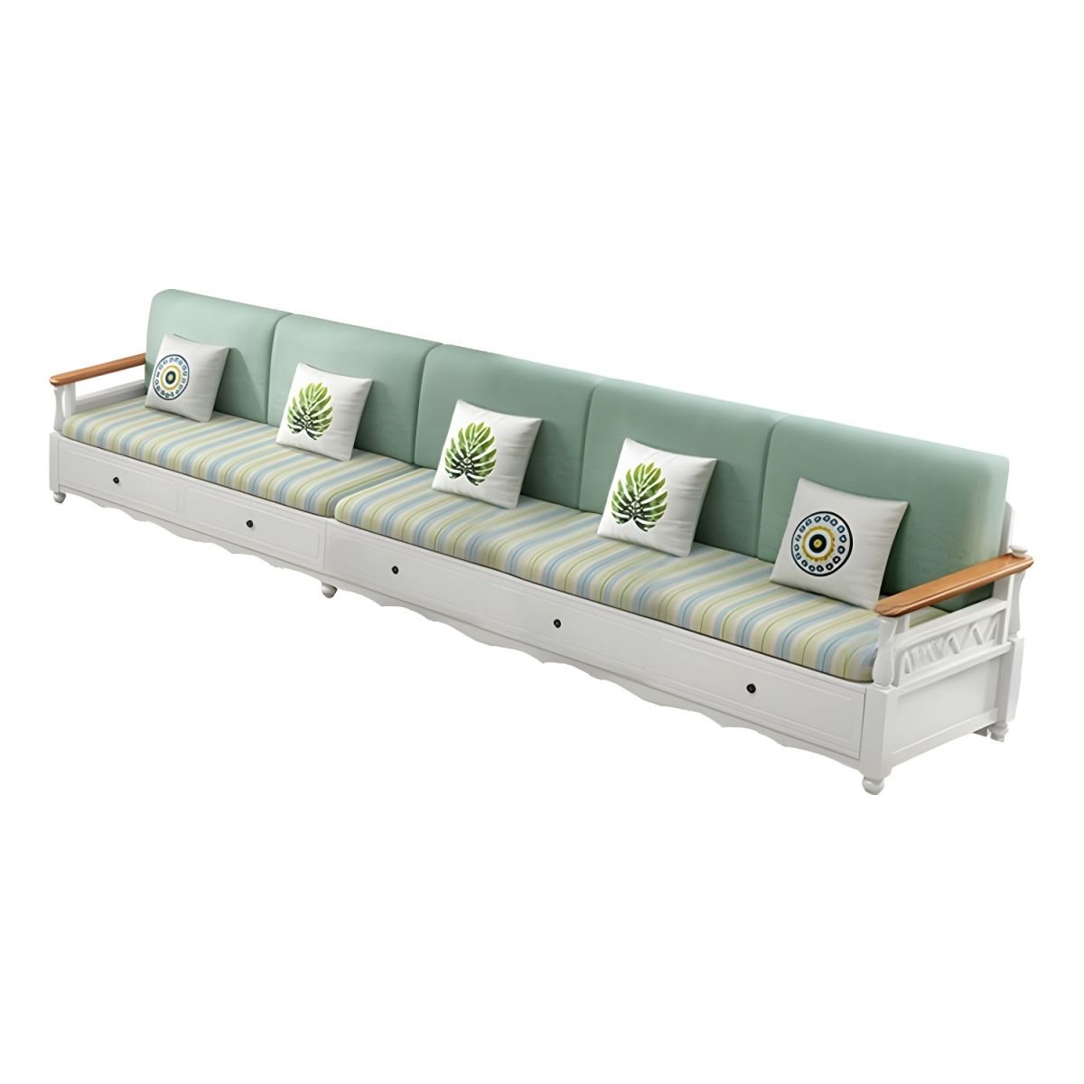 Rustic Green Farmhouse Sectional Sofa with Under-Seat Storage for Shallow Width Comfort - 141"L x 31"W x 35"H Cotton and Linen