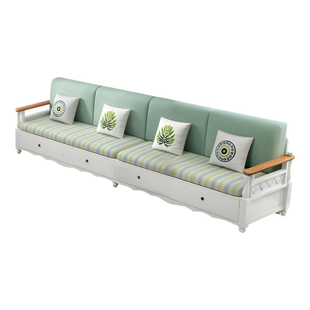 Rustic Green Farmhouse Sectional Sofa with Under-Seat Storage for Shallow Width Comfort - 114"L x 31"W x 35"H Cotton and Linen