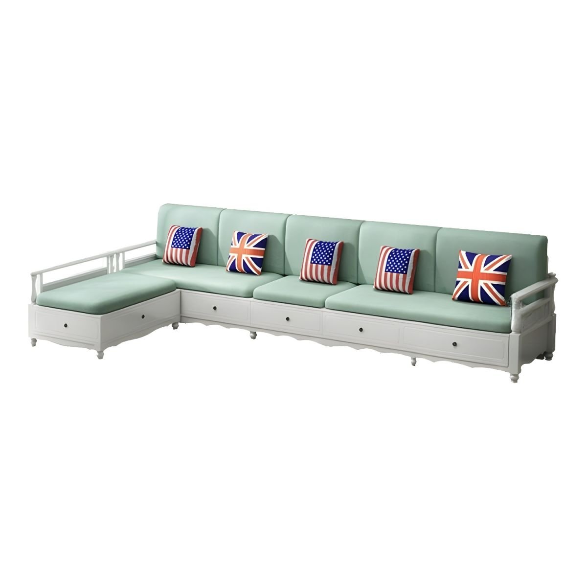 Rustic Green Farmhouse Sectional Sofa with Under-Seat Storage for Shallow Width Comfort - 141"L x 72"W x 35"H Cotton and Linen