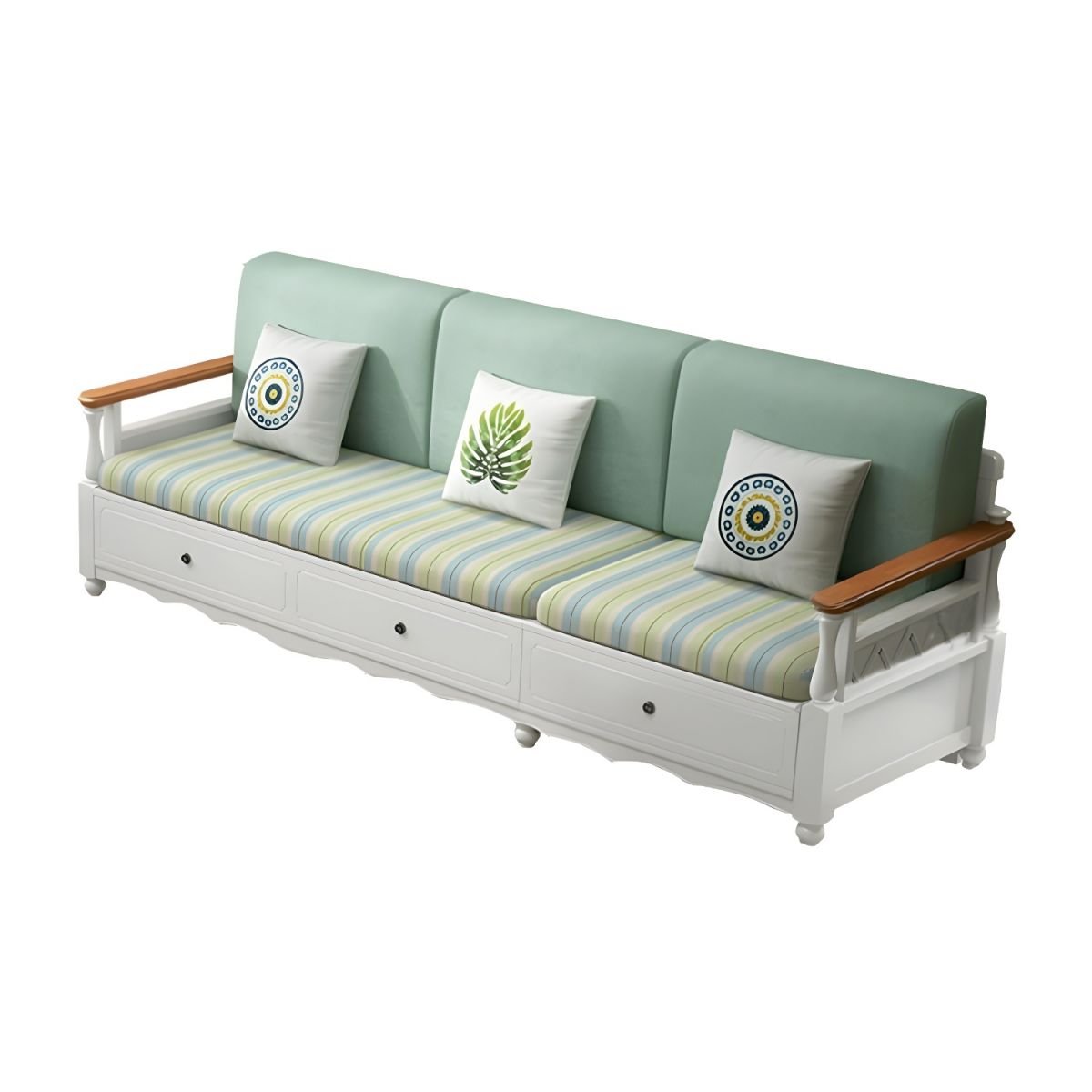 Rustic Green Farmhouse Sectional Sofa with Under-Seat Storage for Shallow Width Comfort - 87"L x 31"W x 35"H Cotton and Linen