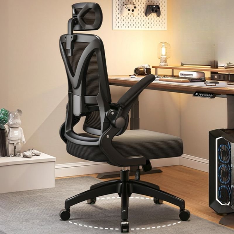 Adjustable Lumbar Support Studio Chairs with Reclining, Back Support, and Tilt Available, Black, Flip-Up, With Headrest