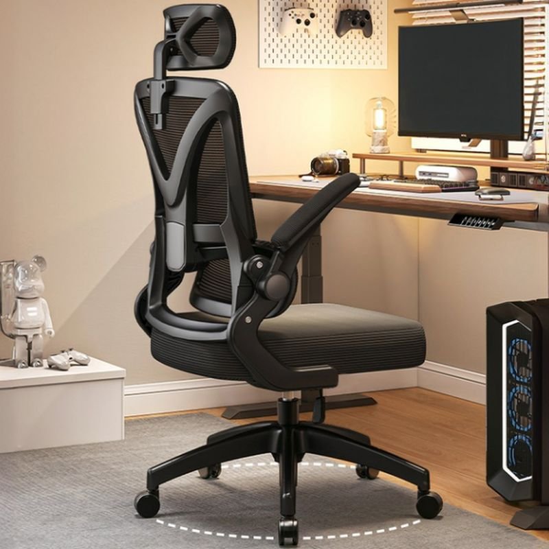 Adjustable Lumbar Support Studio Chairs with Reclining Feature and Back Support - Black Tilt Unavailable Flip-Up With Headrest
