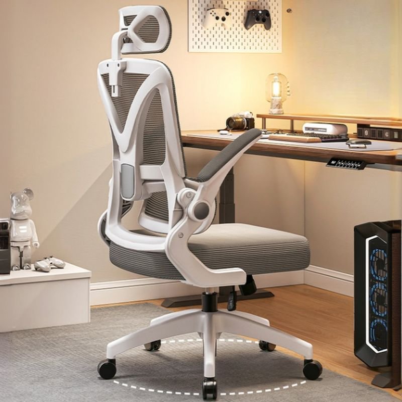 Adjustable Lumbar Support Studio Chairs with Reclining, Back Support, and Tilt Available, Grey, Flip-Up, With Headrest