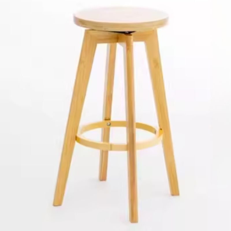 Simplistic Round Turned Natural Finish Lumber Bistro Stool with Foot Platform, Natural
