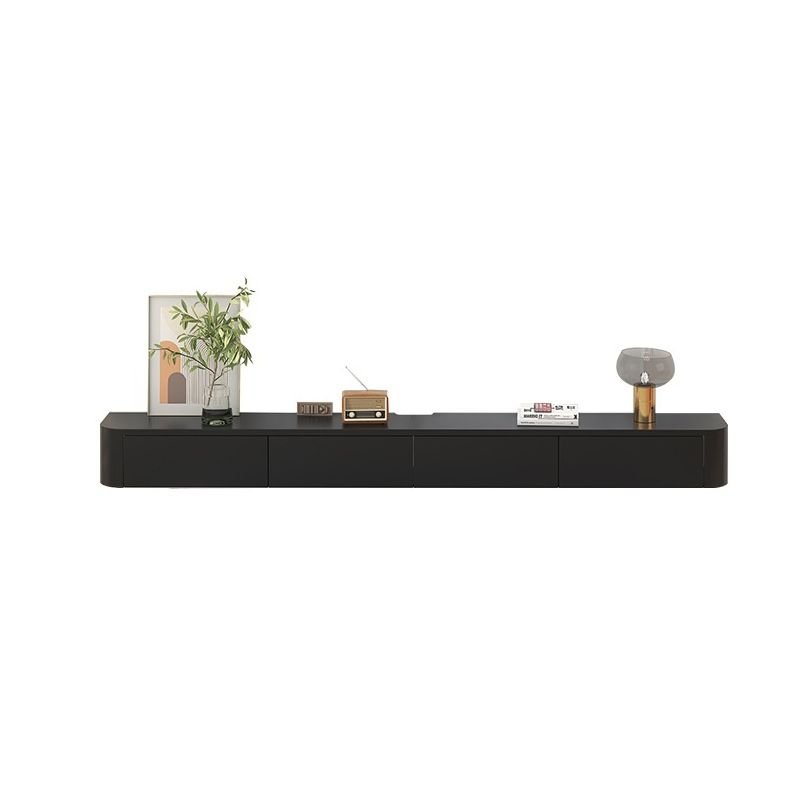 Simplistic Midnight Black Timber TV Stand with 2-Cabinet, 2-Drawer and Cable Management for Sitting Room, 87"L x 12"W x 8"H