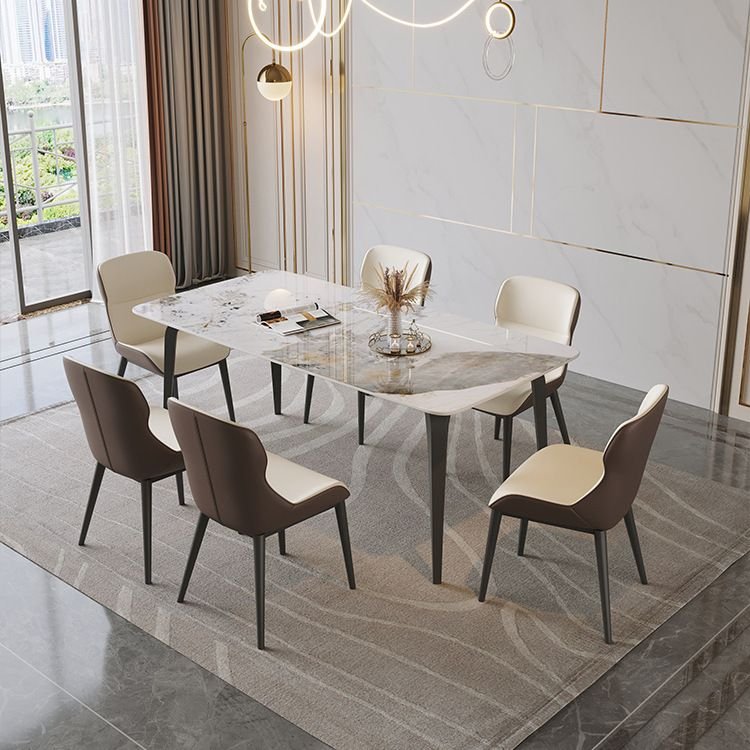 Casual Fixed Rectangular Dining Table Set with 4 Legs and a Dove Grey Slate Top 4 People, 59.1"L x 31.5"W x 29.9"H, 1 Piece, Table