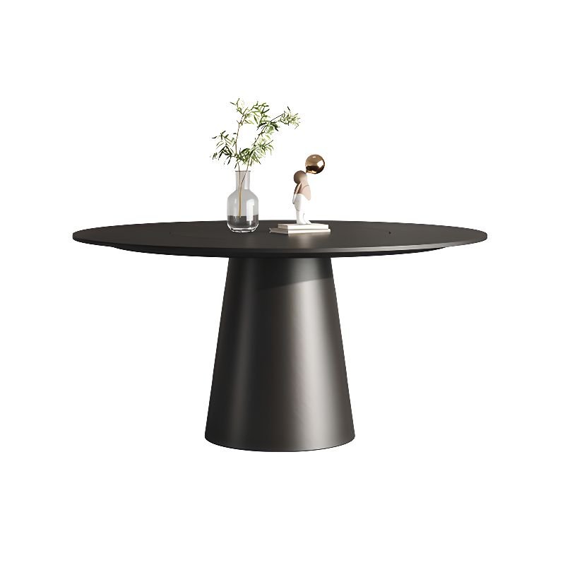 Simple Midnight Black Slate Fixed Dining Table Set with Rounded top, Seats 4 and Stump Base, Table, 1 Piece, 53.1"L x 53.1"W x 29.5"H