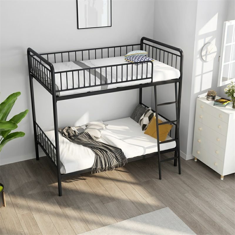 Alloy Bunk Bed with Ladder Living Room Easy Assembly, 35"W x 75"L, Black