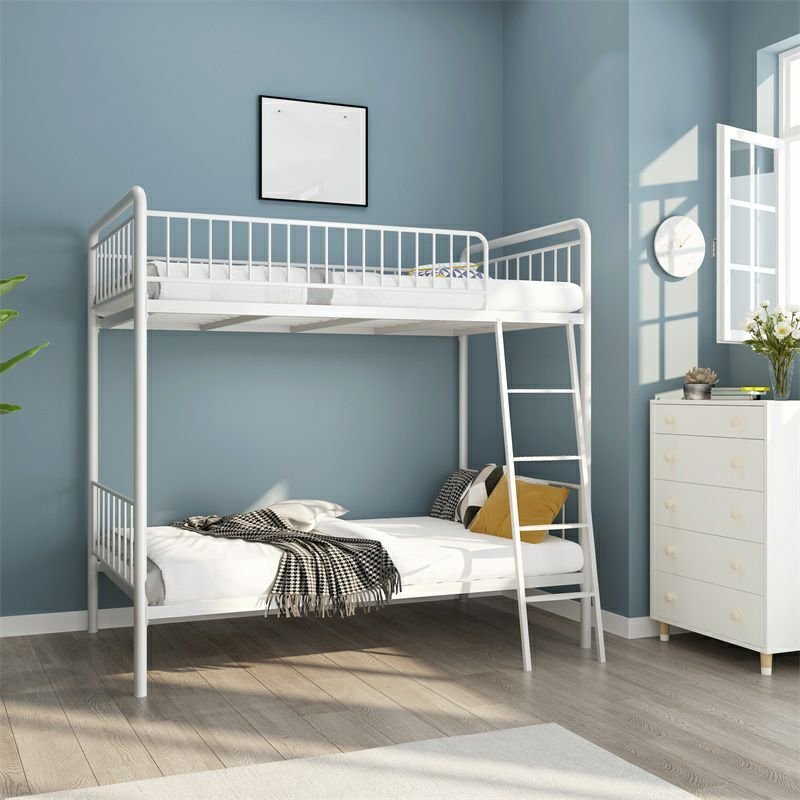 Alloy Bunk Bed with Ladder Bedroom Tool-Free Assembly, 31"W x 75"L, White