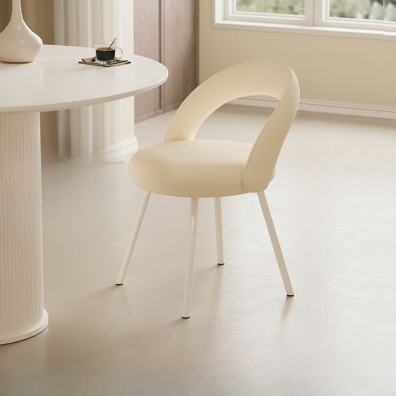 Dining Room Armless Chair with Foot Pads, Outlined Frame, and Sturdy Build, Off-White, Faux Leather