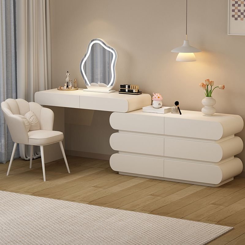 2-in-1 Scalable Push-Pull Makeup Vanity with Tabletop Storage No Floating Flooring Design for Sleeping Quarters, 78.7"L x 15.7"W x 29.5"H