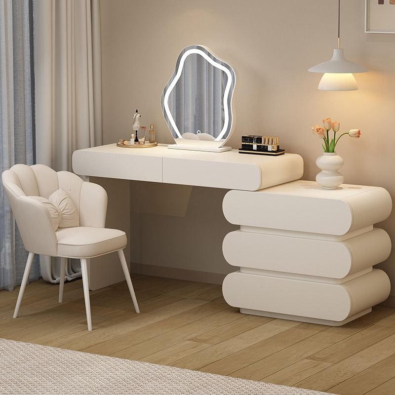 2-in-1 Scalable Push-Pull Makeup Vanity with Tabletop Storage No Floating Flooring Design for Sleeping Quarters, 55"L x 16"W x 30"H
