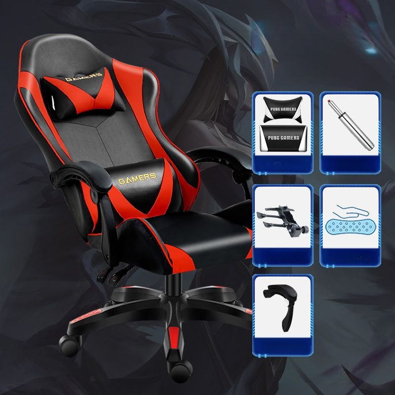 Adult Gaming Chair with Reclining Feature, Back Support, Cross-Leg Design, Pillow Included, Tilt Lock, and Back, Black/ Red, Fixed Arms, Without Footrest