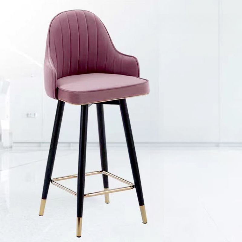 Carnation Glamorous Cushioned Pub Stool with Arms, Oblong Seat, Foot Platform, and Backrest, Non-Swivel, Pink, Bar Stool(30"H)