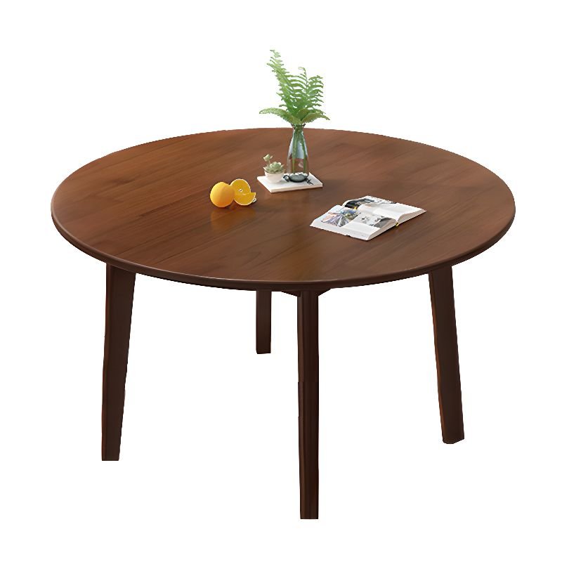 Art Deco Rounded Fixed Dining Table Set with 4-Leg and a Natural Wood Top in Auburn, Table, 1 Piece, Nut-Brown
