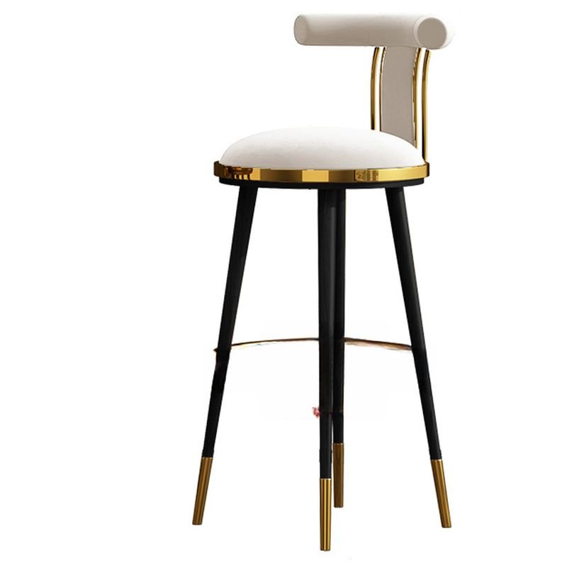 White Luxurious Upholstered Round Top Pub Stool with Rear Back and Foot Pedestal, White, Metal, Black, Bar Stool(30"H)
