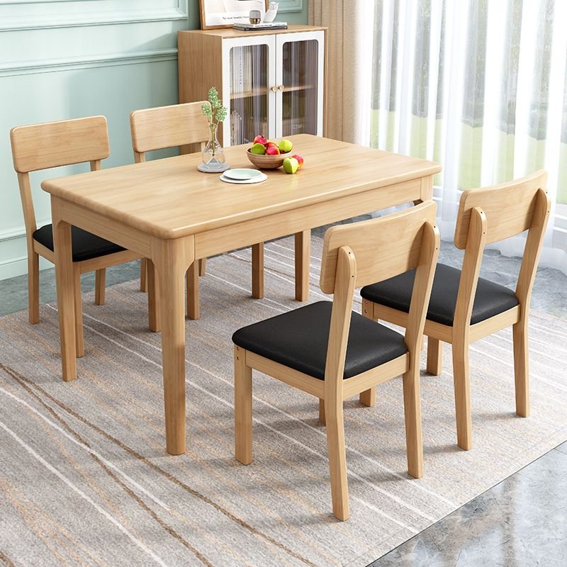 Art Deco Rectangle Dining Table Set with a Natural Solid Wood Tabletop in Wood Grain and Upholstered Chairs for 6 Chairs, Table, 1 Piece, 59.1"L x 31.5"W x 29.5"H, Natural
