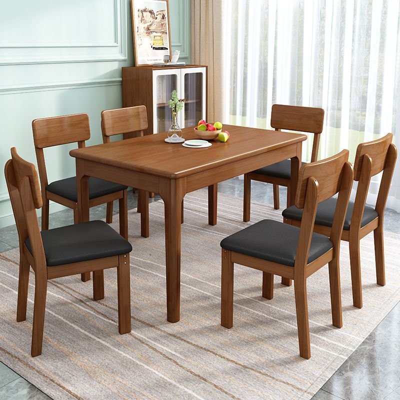 Casual Rectangle Dining Table Set with a Wood Slab Tabletop and Upholstered Chairs for 4 Chairs, Table, 1 Piece, 55.1"L x 31.5"W x 29.5"H, Nut-Brown