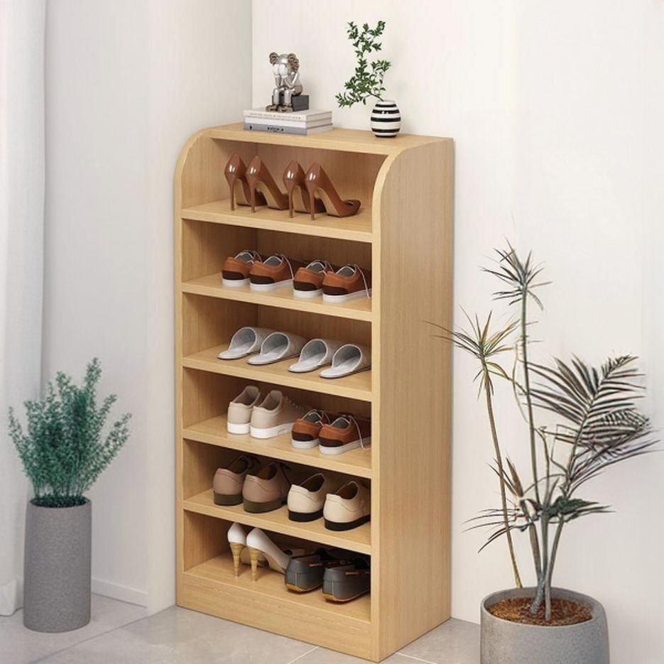 Art Deco Unfixed Sneaker Shelves in Composite Wood with Closed Back, 6 Shelves and Uncovered Storage, Natural, 11"L x 12"W x 39"H