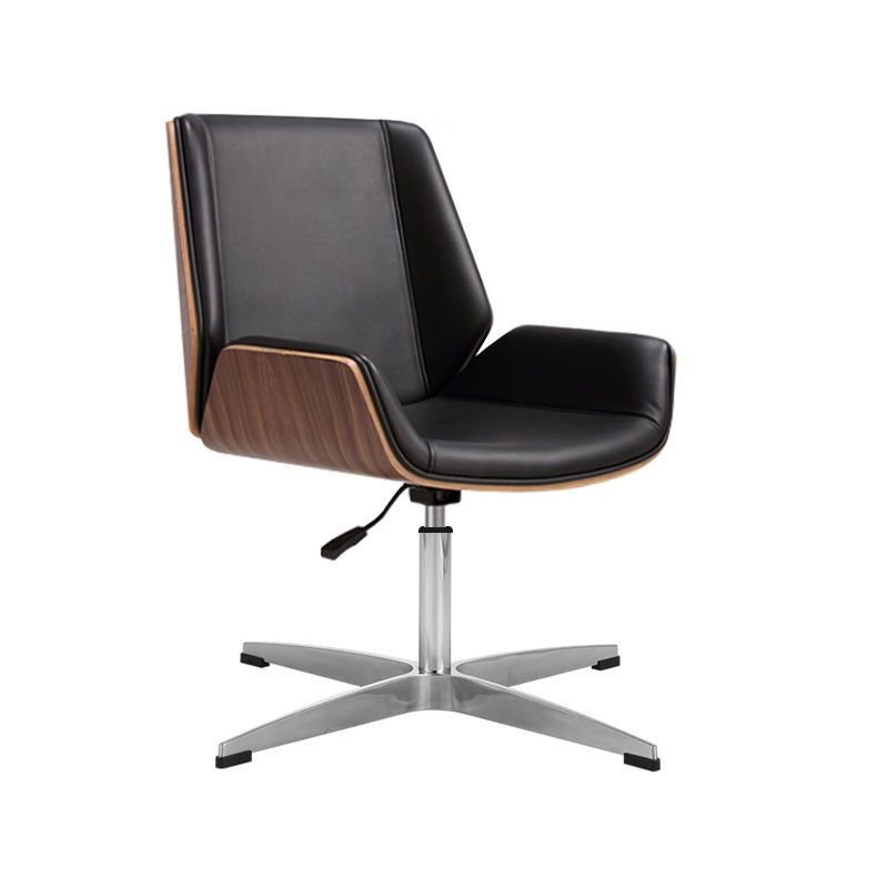 Casual Rotating Ergonomic Leather Study Chair in Black with Arms, Walnut/ Black, Casters Not Included