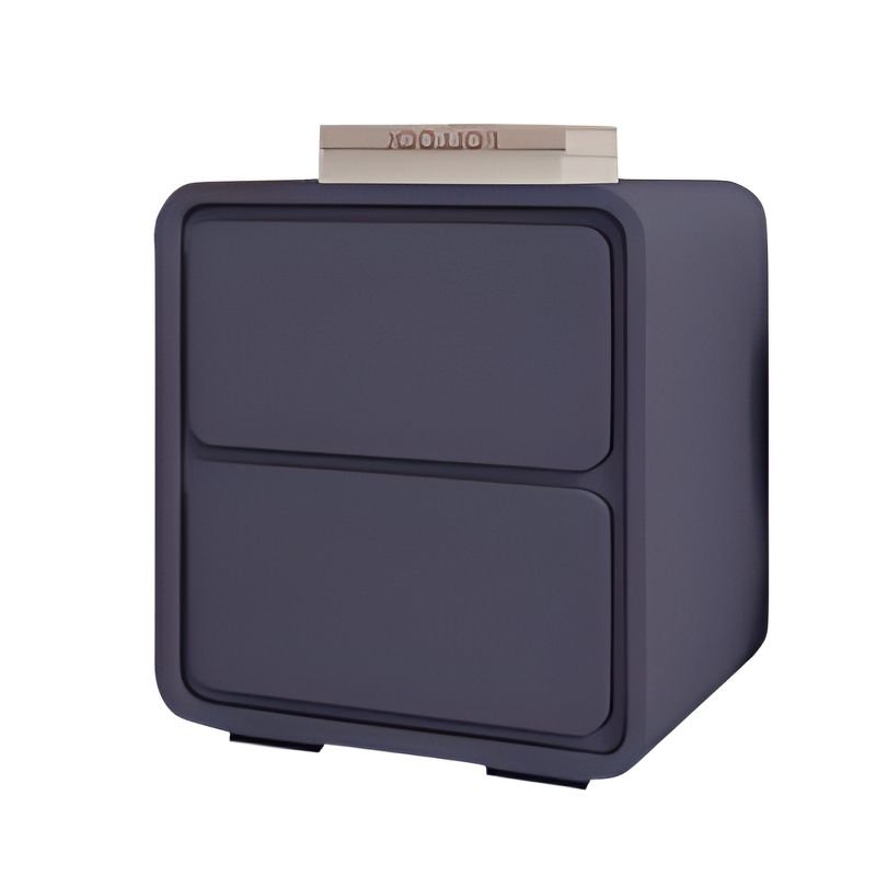 2 Tiers Postmodern Pleather Drawer Storage Nightstand, Blue/ Gray