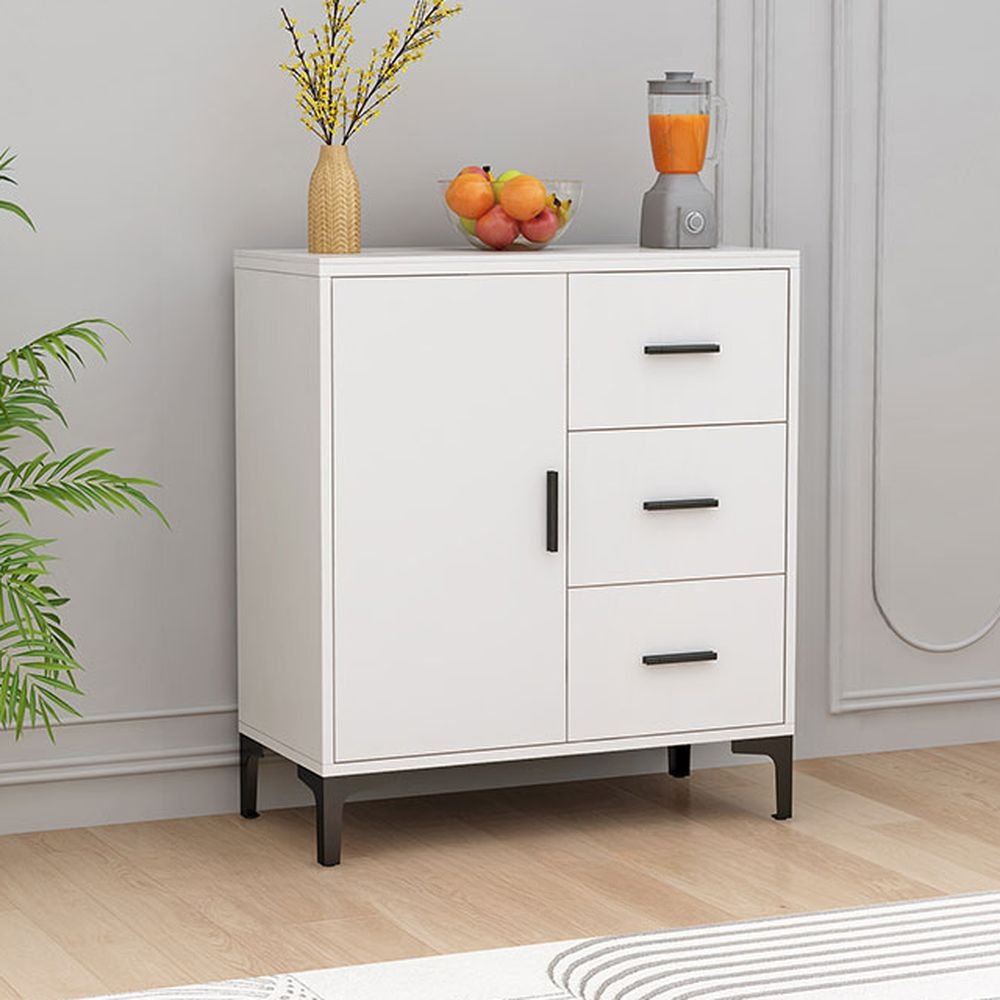 1 Door White Sintered Stone Flooring Narrow Sideboard with Drawers & Changeable Shelf, 35"L x 14"W x 37"H