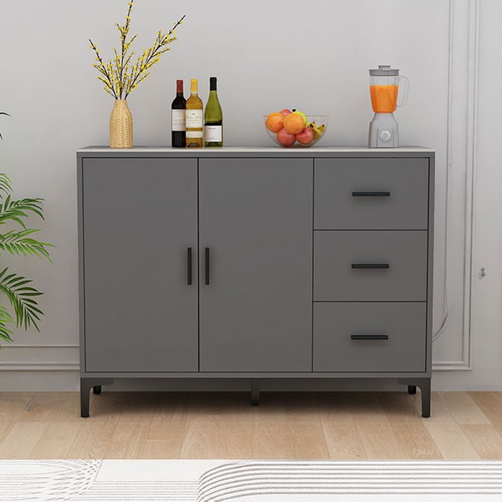 2 Doors Grey Stone Ground Narrow Sideboard with Compartment & Adjustable Shelving, 39"L x 14"W x 37"H