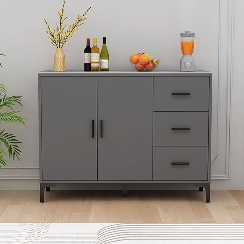 2 Doors Grey Stone Ground Standard Sideboard with Compartment & Alterable Shelf, 55"L x 14"W x 37"H