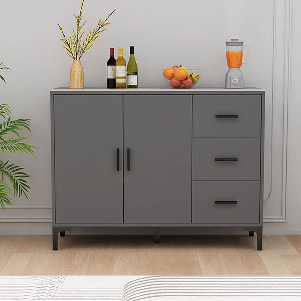 2 Doors Dove Grey Sintered Stone Flooring Narrow Sideboard with Drawers & Changeable Shelf, 47"L x 14"W x 37"H