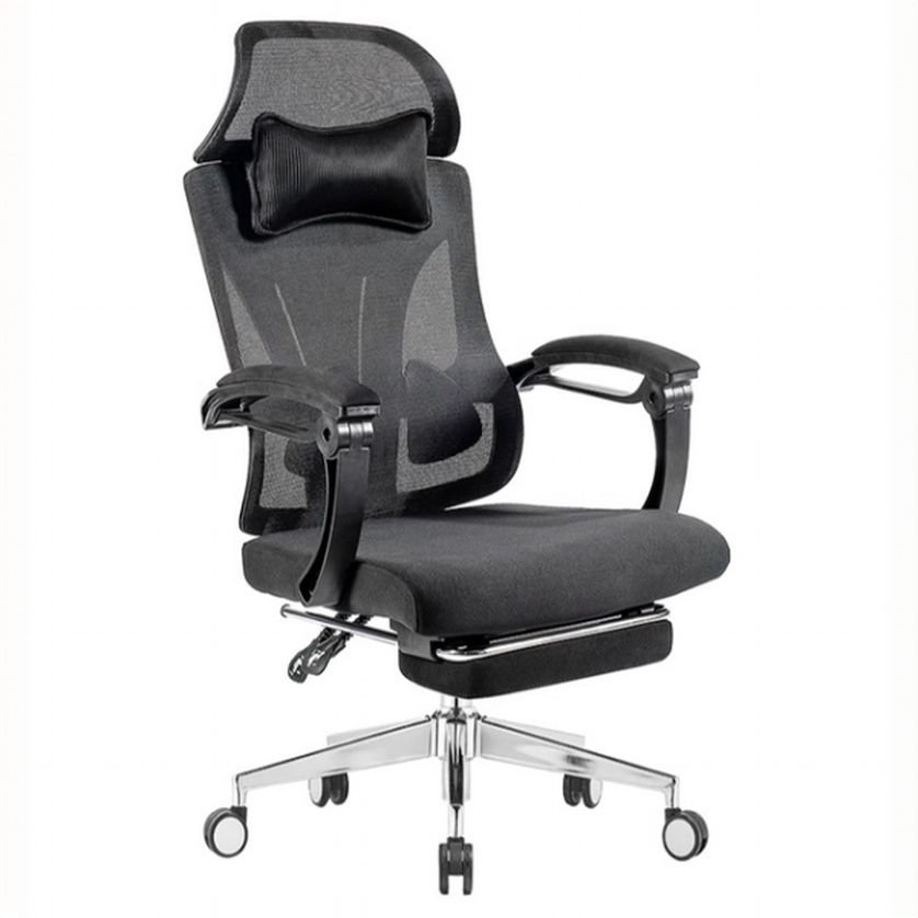 Minimalist Ergonomic Upholstered Office Chairs in Grey with Back, Arms and Tilt Lock, Black-Gray