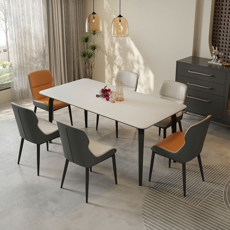 Shaker Rectangle Dining Table Set with 4 Legs, a Chalk Tabletop in Slate and Upholstered Back Chairs, Dining Table for 6, Table & Chair(s), 7 Piece Set, 70.9"L x 35.4"W x 29.5"H, None