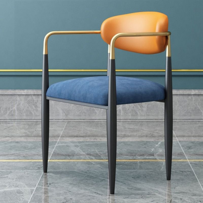 Art Deco Secure Exposed Back Polyurethane & Alloy Arm Chair, Outlined & Armrest, Blue-Orange