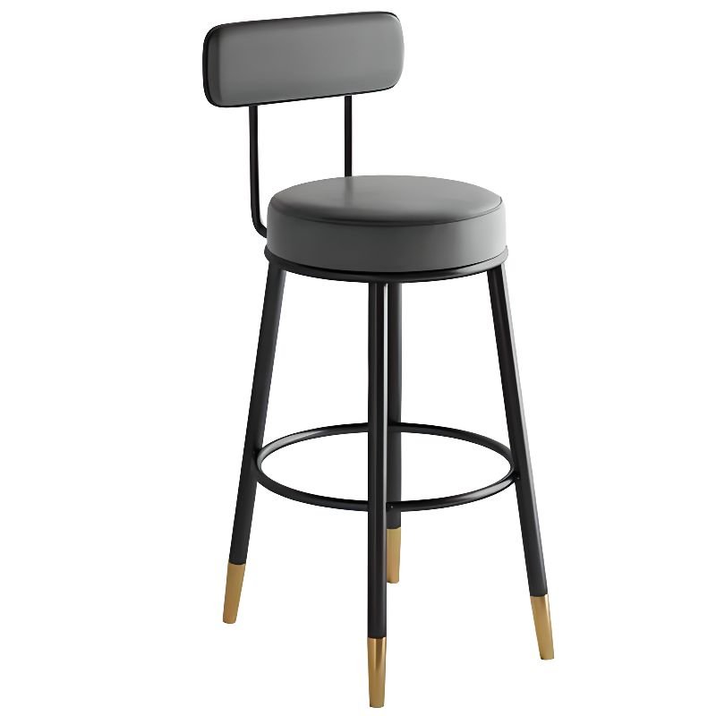 Art Deco Round Tanned Hide Bar Stools in Gray with Exposed Back and Leg Rest for Pub, Grey, Counter Stool(26"H)