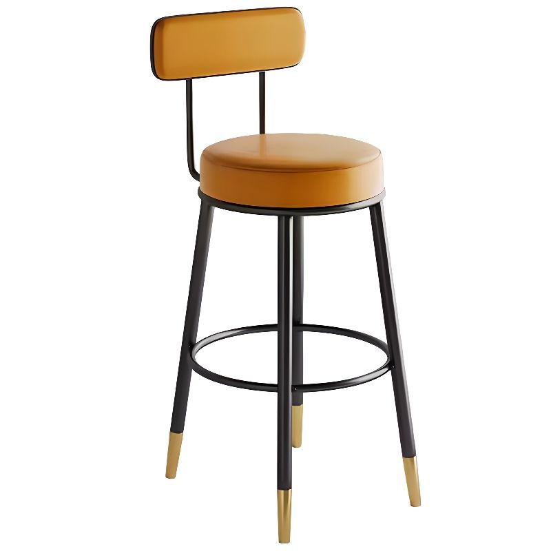 Art Deco Round Top Rawhide Bistro Stool in Apricot Color with Airy Back and Foot Support for Bistro, Orange, Bar Stool(30"H)