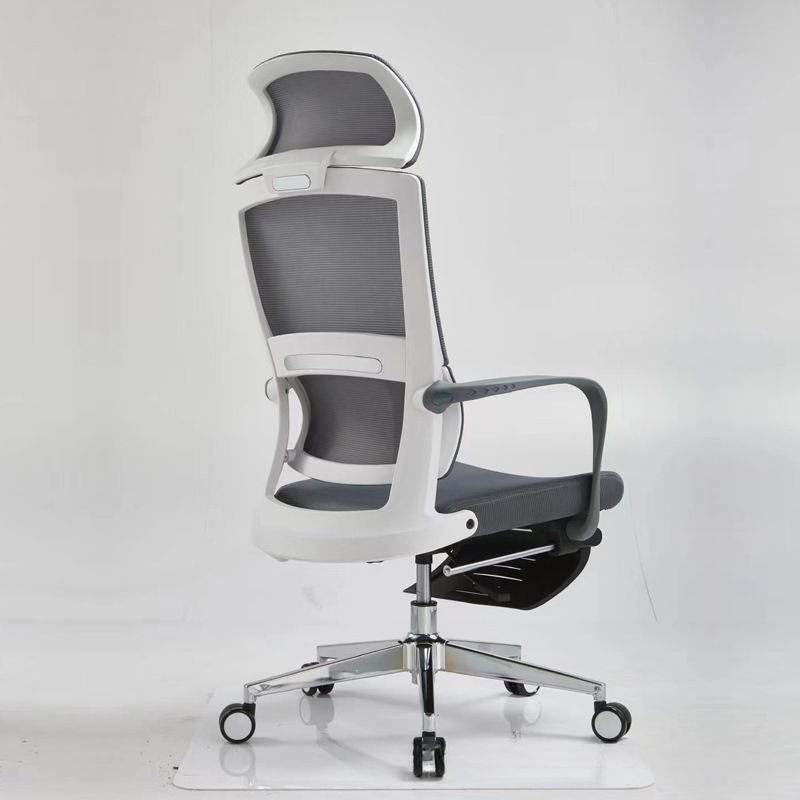Casual Tilt Lock Adjustable Back Angle Ergonomic Lifting Rotatable Dark Gray Upholstered Study Chair with Lumbar Support and Rollers, With Headrest, White, Grey, Casters Included