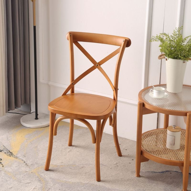 Dining Room Armless Chair with Intersecting Back, Entwined Hand Woven, Foot Pads, Outlined Frame, and Sturdy Build, Cherry Wood, Wood
