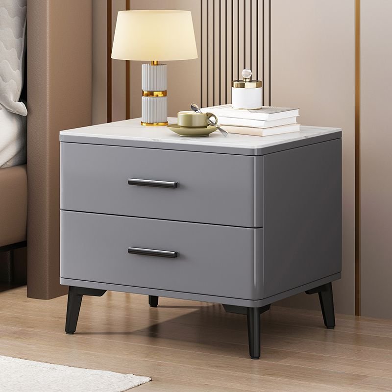 Trendy Nightstand With Drawer Storage 2 Tiers with 2 Drawers & Leg, Light Gray, Slate, 20"L x 16"W x 18.5"H