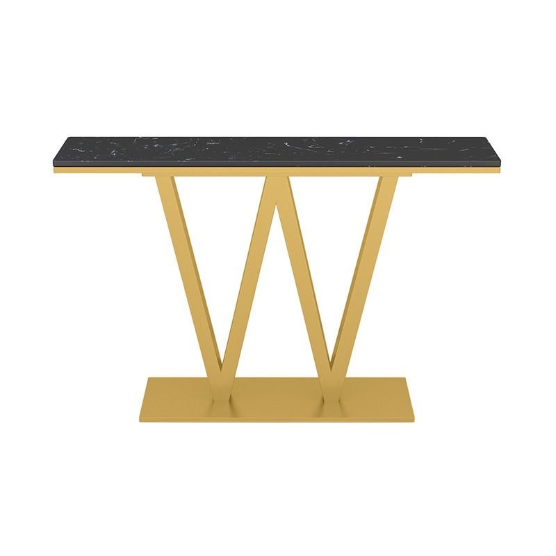 Stylish Black Faux Marble Rectangular Top Console Table 1 Piece Set with Aesthetic Base, 63"L x 12"W x 31"H, Gold