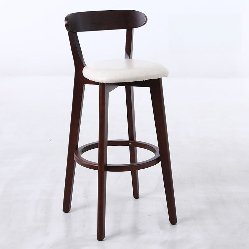 Art Deco Square Warm Wood Finish Bistro Stool with Hideskin, Uncovered Back and Leg Rest, Brown, PU (Polyurethane), White