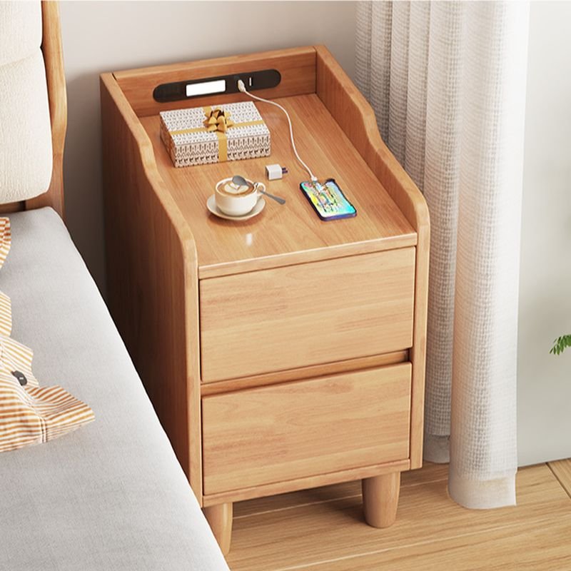 2 Tiers Stylish Wood Color Solid+Engineered Wood Drawer Storage Nightstand with Illuminating, 10"L x 16"W x 16"H