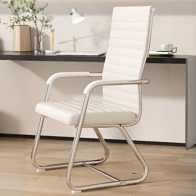 Art Deco Ergonomic Chalk PU Office Chairs with Back and Fixed Arms, Cream, Latex, High-Back (Over 22 in.), PU (Polyurethane)