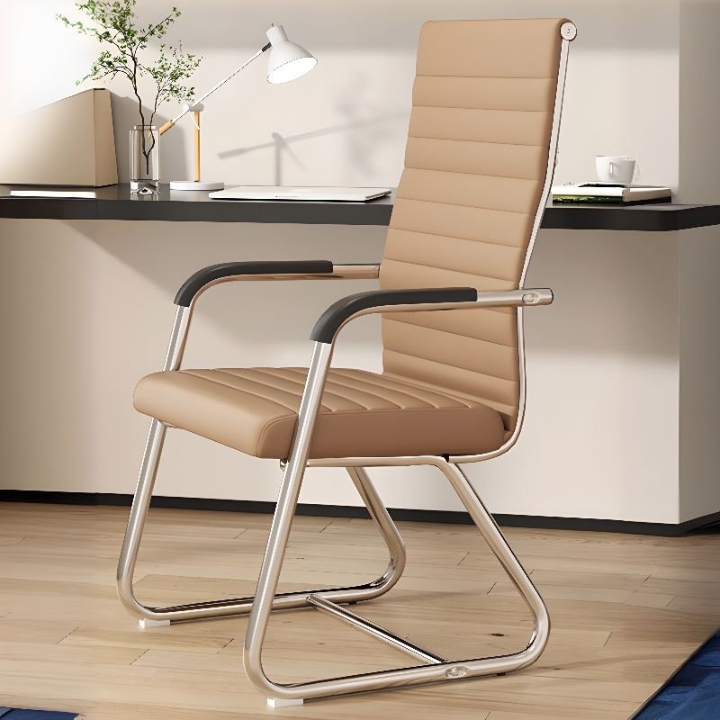 Minimalist Ergonomic Sepia PU Office Desk Chairs with Back and Fixed Arms, Khaki, Latex, High-Back (Over 22 in.), PU (Polyurethane)