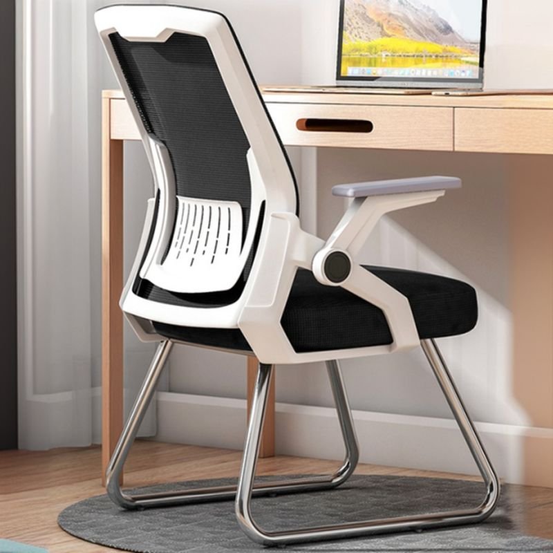 Casual Rotatable Ink Fabric/Upholstered Office Furniture with Flip-Up Armrest and Ergonomic Design, White-Black, Casters Not Included, Tilt Unavailable, Latex