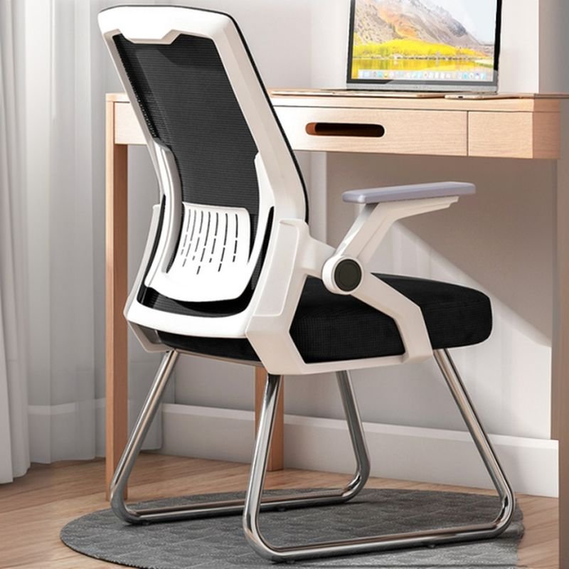 Casual Rotatable Ink Fabric/Upholstered Office Furniture with Flip-Up Armrest and Ergonomic Design, White-Black, Casters Not Included, Tilt Unavailable, Sponge