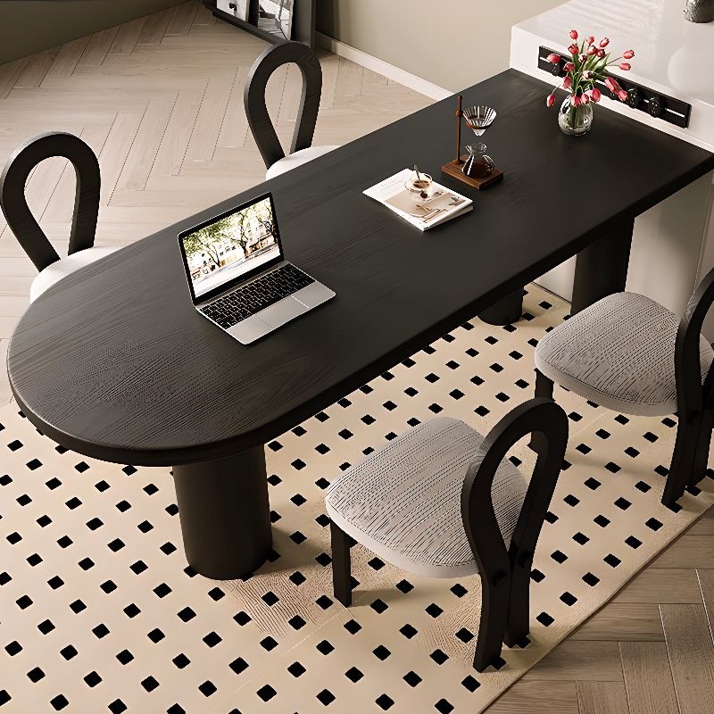 Bow Wood Dark Wood 3-Leg Dining Table Set Seats 4, 47.2"L x 23.6"W x 29.5"H, 5 Piece Set, Table & Chair(s), 36.6"H x 16.1"W x 18.1"D
