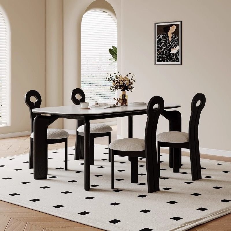 5 Piece Set Fixed Dining Table Set in Dark Wood with 4-Leg, Back and Padded Chair for Seats 4, Table & Chair(s), 70.9"L x 35.4"W x 29.5"H